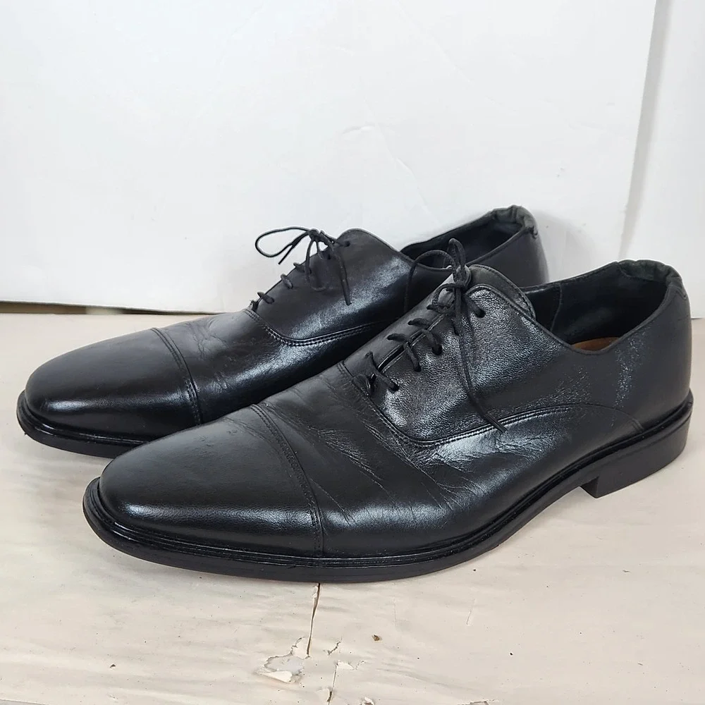 COLE HAAN Mens Dress Shoes Soft Black Leather Lace Up Plain Toe Oxfords Size 13M